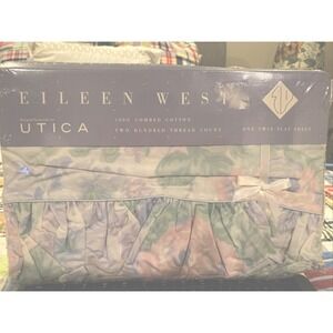 Eileen West Utica Rose Garden II Twin Flat Sheet Ruffle Pastel Floral Cotton 90s